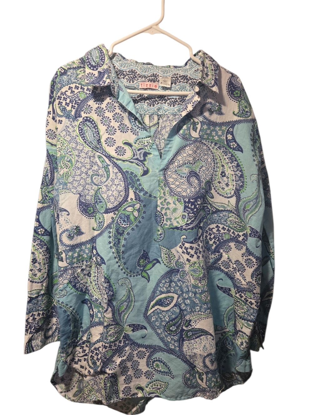 Tizzie Blue & Green Paisley Tunic Button-Front Dress.